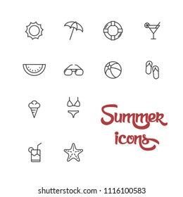 Summer holiday vector line icons set. Modern, simple flat vector illustrations for web site or mobile app.
