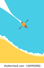 Summer holiday vector poster template with a boat at sea. Symbol of relax, vacation, holiday, traveling. Eps10 vector illustration. - Vector illustration