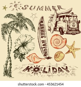 Summer holiday vector set, surf elements