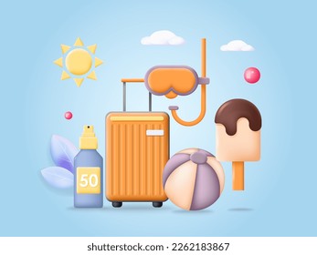 Summer holiday vector tropical vacation 3d poster