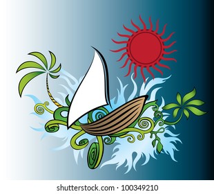 summer holiday view with sailing ship