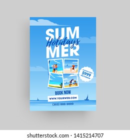 Summer Holiday website template or flyer design on Sea view background and space for your website details.