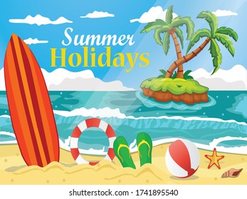 Paquete de activos y diseño de fondo de las vacaciones de verano