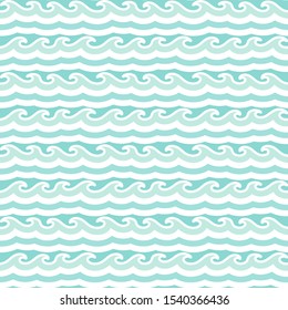 Summer holidays azure waves vector seamless background temlpate. Sea wavy borders pattern.