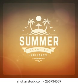 Summer holidays background. Beautiful blurred glowing bokeh light and typography message vector design. 