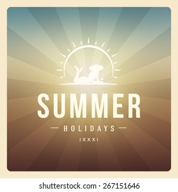 Summer holidays background. Beautiful blurred glowing bokeh light and typography message vector design. 