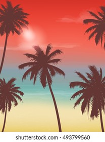 Summer holidays background. Exotic landscape with palm trees. Vector