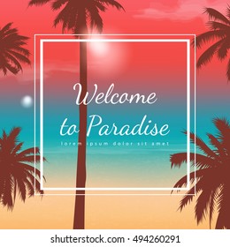 Summer holidays background. Exotic landscape with palm trees. Vector