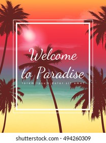 Summer holidays background. Exotic landscape with palm trees. Vector