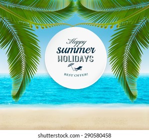 El fondo de las vacaciones de verano con hojas de palma. Vector.