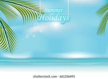 Summer Holidays background, Sea and sky paper art style