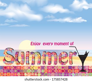 Summer holidays background. Seaside View Poster. Vector beach resort wallpaper 