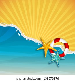 El fondo de las vacaciones de verano con estrellas de mar.