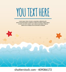 Summer holidays background. Vector beach with waves, seashells , starfish. 