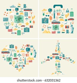 Summer holidays backgrounds collection. Holidays and Vacation concept. Travel icons. Vector illustration