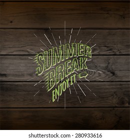 Summer holidays badges logos and labels for any use, on wooden background texture
