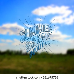Summer holidays badges logos and labels for any use, creating a soft background of the sky, forests