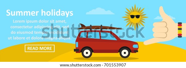 Summer\
holidays banner horizontal concept. Flat illustration of summer\
holidays banner horizontal vector concept for\
web