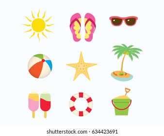 Summer holidays beach icons set. Summer party vector illustration.