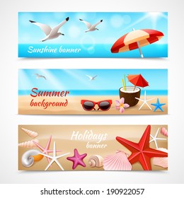 Summer holidays beach labels with seagull cocktail sea shell vector illustration