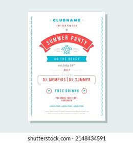 Summer holidays beach party flyer typography night club event label design. Vector illustration good for posters or flyers.