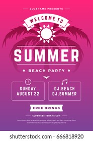 Summer holidays beach party flyer typography night club event label design.  Vector illustration good for Posters or Flyers.