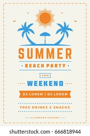 Summer holidays beach party flyer typography night club event label design.  Vector illustration good for Posters or Flyers.
