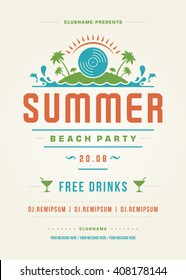 Summer Holidays Beach Party Typography Poster Or Flyer Design. Night Club Event Or Invitation Vector Illustration Retro Style. 