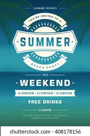 Summer Holidays Beach Party Typography Poster or Flyer Design. Night Club Event or Invitation Vector Illustration Retro Style. 