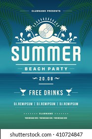 Summer Holidays Beach Party Typography Poster or Flyer Design. Night Club Event or Invitation Vector Illustration Retro Style Template. 