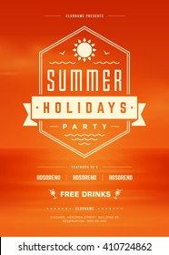 Summer Holidays Beach Party Typography Poster Or Flyer Design. Night Club Event Or Invitation Vector Illustration Retro Style Template. 