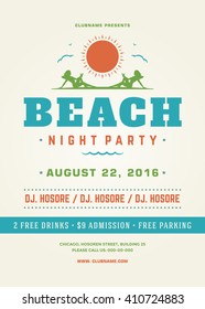 Summer Holidays Beach Party Typography Poster or Flyer Design. Night Club Event or Invitation Vector Illustration Retro Style Template. 