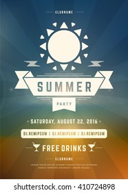 Summer Holidays Beach Party Typography Poster or Flyer Design. Night Club Event or Invitation Vector Illustration Retro Style Template. 