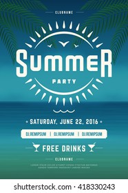 Summer Holidays Beach Party Typography Poster or Flyer Design. Night Club Event or Invitation Vector Illustration Retro Style. 