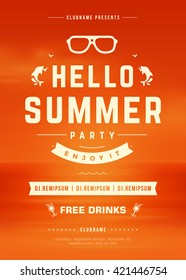 Summer Holidays Beach Party Typography Poster or Flyer Design. Night Club Event or Invitation Vector Illustration Retro Style. 