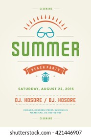 Summer Holidays Beach Party Typography Poster or Flyer Design. Night Club Event or Invitation Vector Illustration Retro Style. 