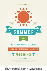 Summer Holidays Beach Party Typography Poster or Flyer Design. Night Club Event or Invitation Vector Illustration Retro Style. 