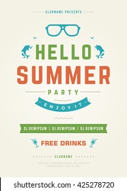 Summer Holidays Beach Party Typography Poster or Flyer Design. Night Club Event or Invitation Vector Illustration Retro Style. 