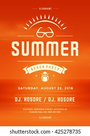Summer Holidays Beach Party Typography Poster or Flyer Design. Night Club Event or Invitation Vector Illustration Retro Style. 
