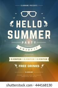 Summer Holidays Beach Party Typography Poster or Flyer Design. Night Club Event or Invitation Vector Illustration Retro Style. 