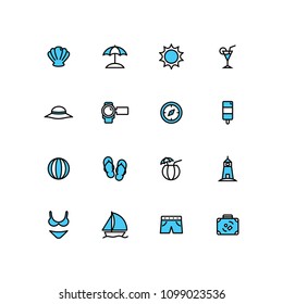 Summer Holidays Beach seas Icons Set Vector modern simple outline style