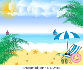 Summer holidays. beach seashore. beach chair.Vector background