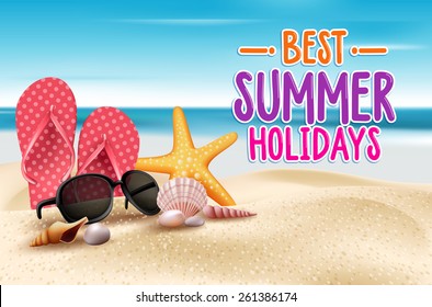 Summer Holidays in Beach Seashore. Vector Illustration