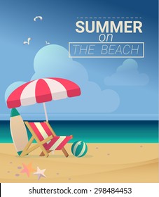 Sommerferien am Strand. Vektorgrafik zur Verwendung als Plakat, Flyer, Broschüre und Banner