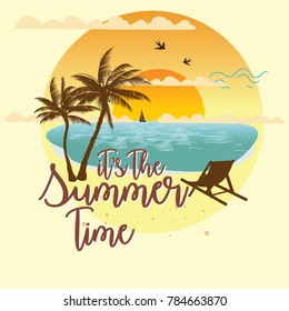 Summer Holidays in Beach Seashore. Vector Illustration/print and banner/shirt design
