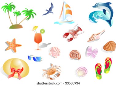 Summer, holidays at the beach, set design elements