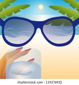  summer holidays in beach  in sunglasses on sand. Vector