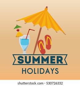 summer holidays beach umbrella flip flop cocktail vector illustration eps 10