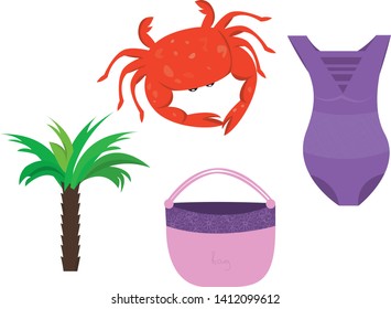Summer holidays beach vacation accessories cartoon images set vector illustration