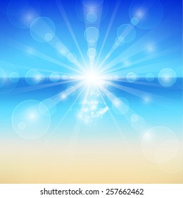 Summer Holidays. Beautiful seaside view with sunlight. Vector illustration.